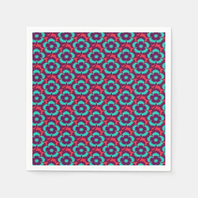 Vintage turquoise red floral Dianthus Barbatus Napkins (Front)