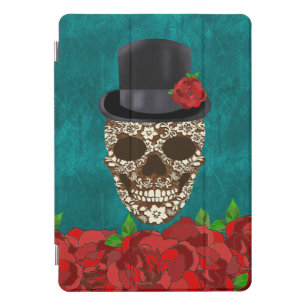 Vintage Turquoise Red Roses Top Hat Sugar Skull iPad Pro Cover