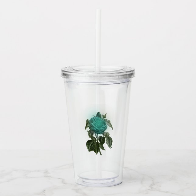 Vintage Turquoise Rose Acrylic Tumbler (Front)