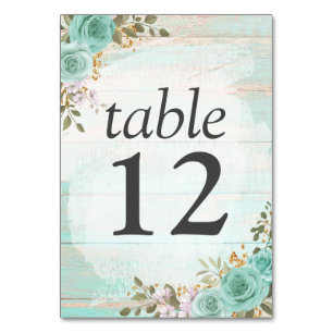 Vintage Turquoise Rustic Wood Floral Roses Wedding Table Number