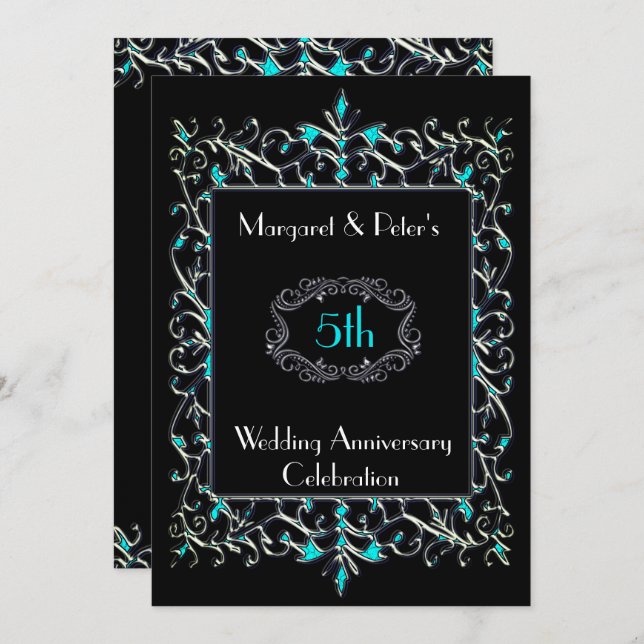 Vintage Turquoise & Silver Anniversary Invite (Front/Back)