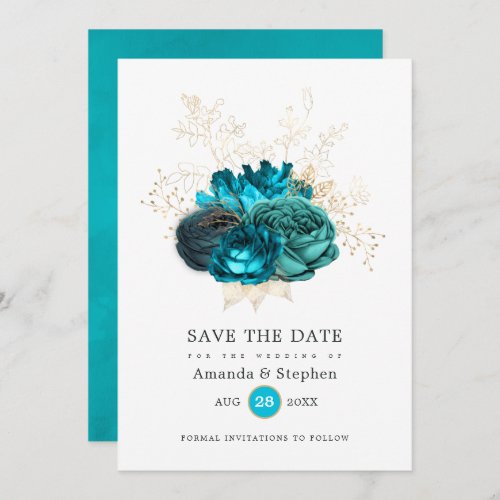 Vintage Turquoise _ Teal and Gold Floral Wedding Save The Date