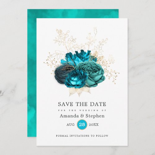 Vintage Turquoise _ Teal and Gold Floral Wedding Save The Date