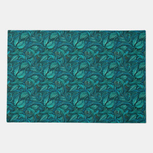 Vintage turquoise tooled leather  doormat