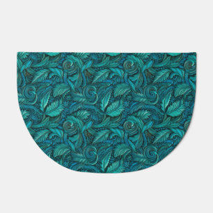 Vintage turquoise tooled leather doormat