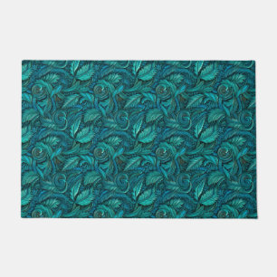 Vintage turquoise tooled leather doormat