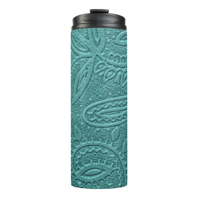 Vintage Turquoise Tooled Western Pattern Thermal Tumbler (Front)