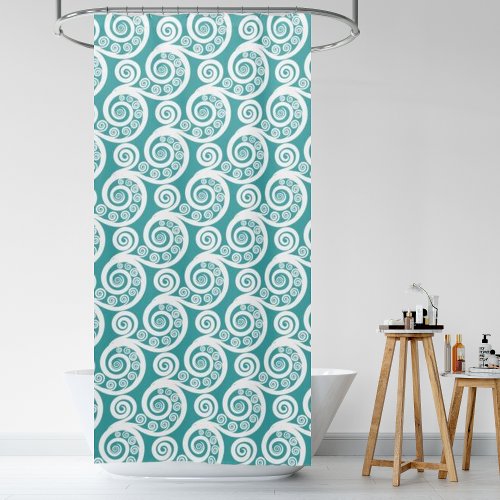 Vintage Turquoise  White Fern Leaf Curls  Shower Curtain