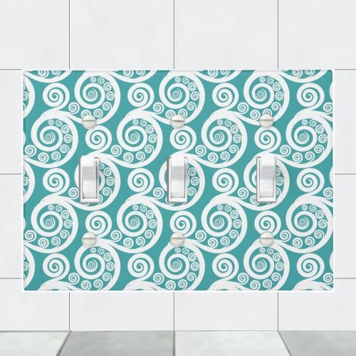 Vintage Turquoise  White Koru Curly Swirls Light Switch Cover