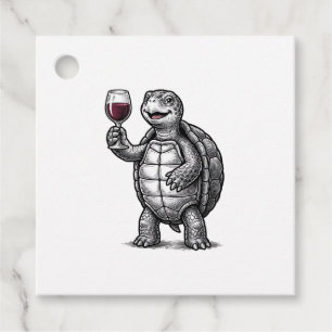 Vintage Turtle Holding Wine Glass Shirt Design_1 Favor Tags