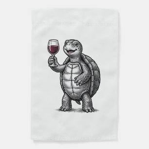 Vintage Turtle Holding Wine Glass Shirt Design_1 Garden Flag