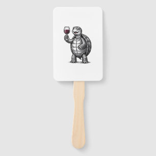 Vintage Turtle Holding Wine Glass Shirt Design_1 Hand Fan