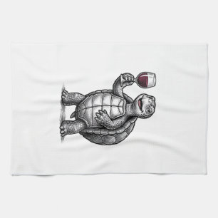 Vintage Turtle Holding Wine Glass Shirt Design_1 Kitchen Towel