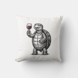 Vintage Turtle Holding Wine Glass Shirt Design_1 Throw Pillow