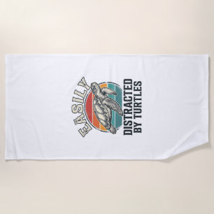 Vintage Turtle Lover Easily Distracted by Turtles Beach Towel