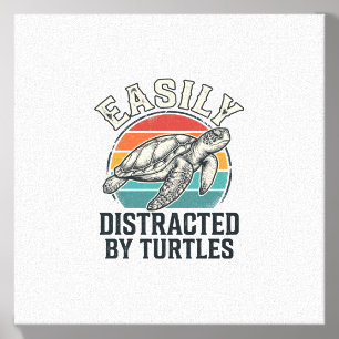 Vintage Turtle Lover Easily Distracted by Turtles Canvas Photo Tile