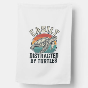Vintage Turtle Lover Easily Distracted by Turtles  House Flag