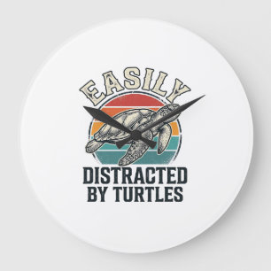 Vintage Turtle Lover Easily Distracted by Turtles Large Clock