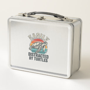 Vintage Turtle Lover Easily Distracted by Turtles Metal Lunch Box