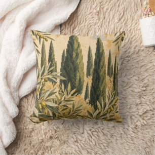 Vintage Tuscan Cypress Olive Grove Mediterranean T Throw Pillow