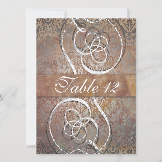 Vintage Tuscan Damask Elegant Table Number Cards (Front)