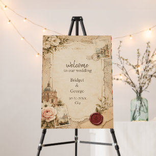 Vintage Tuscan Wedding with Travel Maps Foam Board