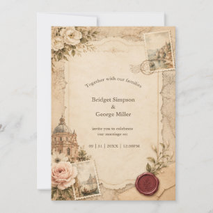 Vintage Tuscan Wedding with Travel Maps Invitation