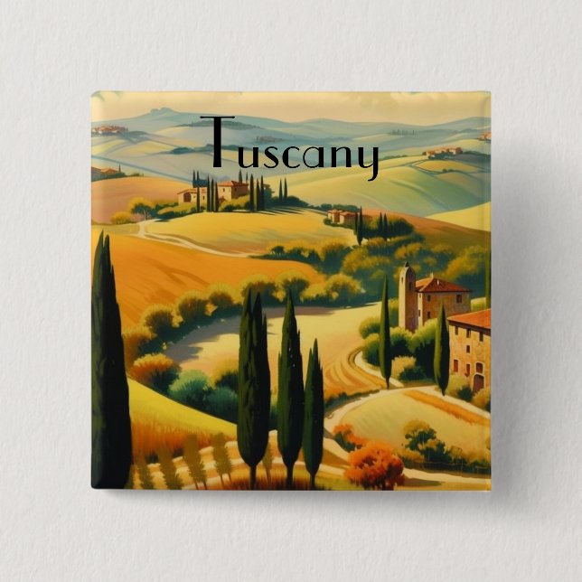 Vintage Tuscany Countryside Custom Text Button (Front)