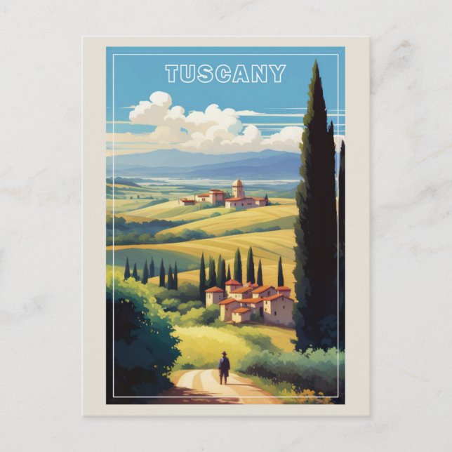 Vintage Tuscany Italy Italian Village Retro Travel Postcard (Front)