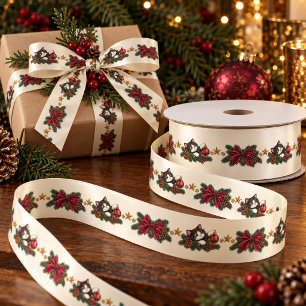 Vintage Tuxedo Cat Christmas Grosgrain Ribbon