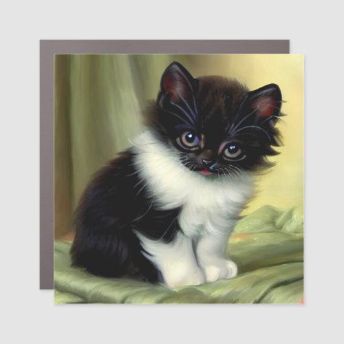 Vintage Tuxedo Kitten Illustration Car Magnet