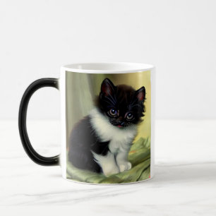 Vintage Tuxedo Kitten Illustration Color Morph Mug