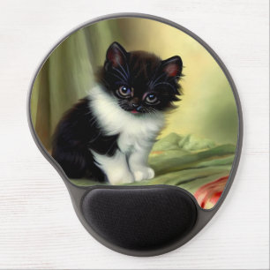 Vintage Tuxedo Kitten Illustration Gel Mouse Pad
