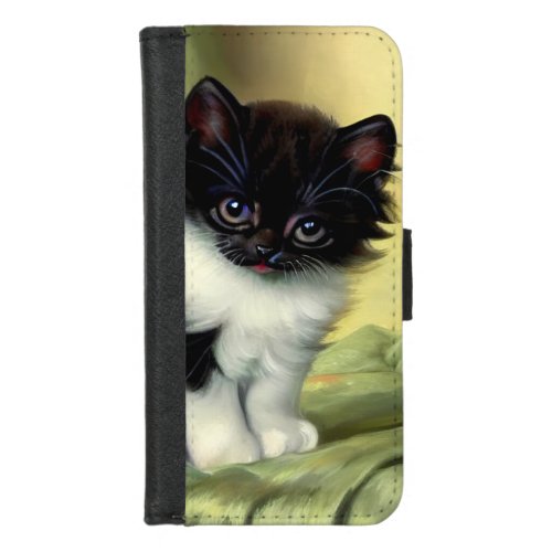 Vintage Tuxedo Kitten Illustration iPhone 87 Wallet Case