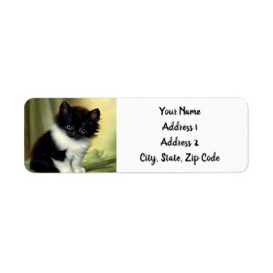 Vintage Tuxedo Kitten Illustration Label