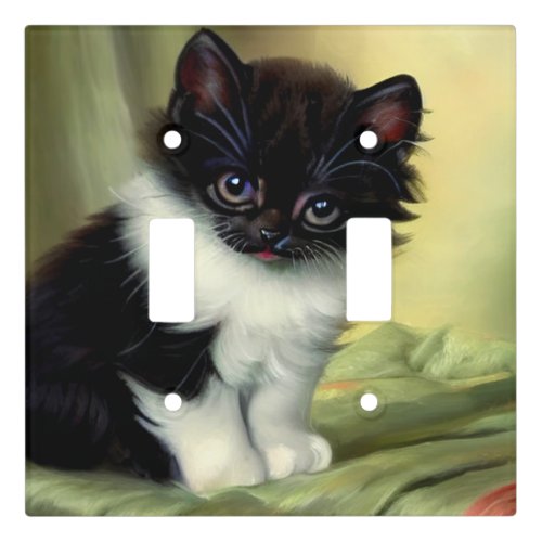 Vintage Tuxedo Kitten Illustration Light Switch Cover