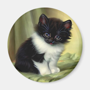 Vintage Tuxedo Kitten Illustration Magnet