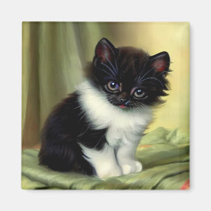 Vintage Tuxedo Kitten Illustration Magnet