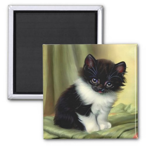 Vintage Tuxedo Kitten Illustration Magnet