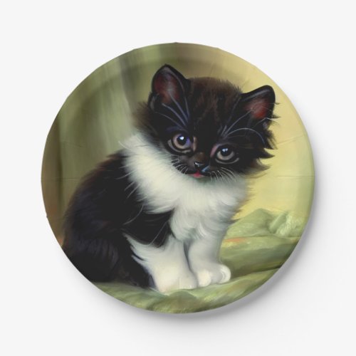 Vintage Tuxedo Kitten Illustration Paper Plates