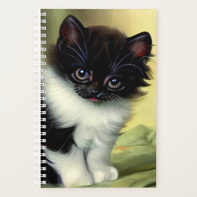 Vintage Tuxedo Kitten Illustration Planner (Front)