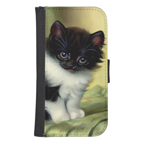 Vintage Tuxedo Kitten Illustration Galaxy S4 Wallet Case