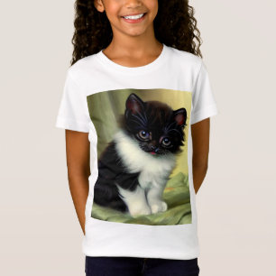 Vintage Tuxedo Kitten Illustration T-Shirt