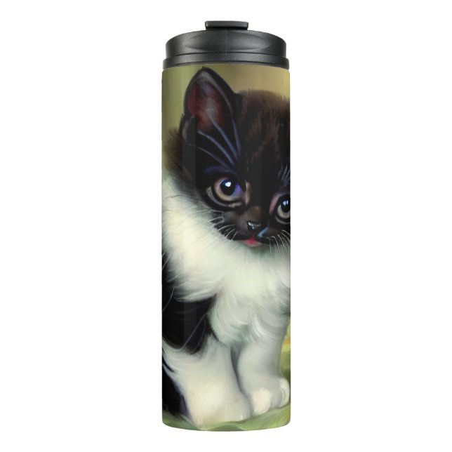 Vintage Tuxedo Kitten Illustration Thermal Tumbler (Front)