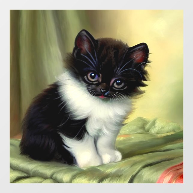 Vintage Tuxedo Kitten Illustration Window Cling (Sheet)