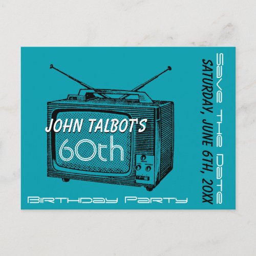 Vintage TV 60th Birthday Save the Date Announcement Postcard