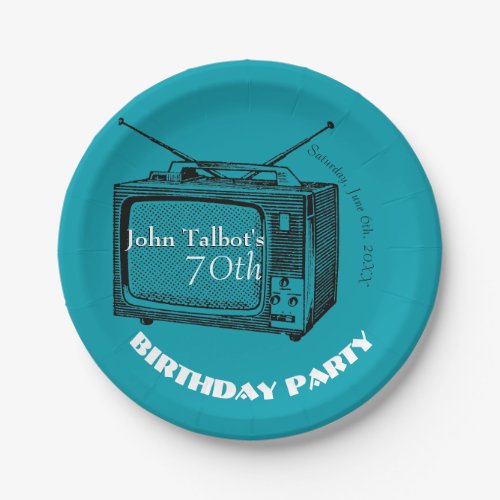 Vintage TV 70th Birthday Party Paper Plate