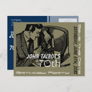 Vintage TV repairer 70th Birthday Save the Date Announcement Postcard