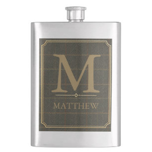 Vintage Tweed and Gold Personalised Design Flask
