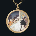 Vintage Twelve Dancing Princesses by Kay Nielsen Gold Plated Necklace<br><div class="desc">Vintage illustration fairy tales image from the story The Twelve Dancing Princesses by Kay Rasmus Nielsen from the story book In Powder and Crinoline, 1913. A beautiful love and romance prince and princess fantasy ballroom dance scene with royalty, rich people dressed in elegant and fancy clothes having a party. Women...</div>